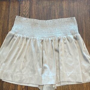 TCEC Tan Beige Silky Satin Smocked Elastic Waist Shorts Pull on Dressy